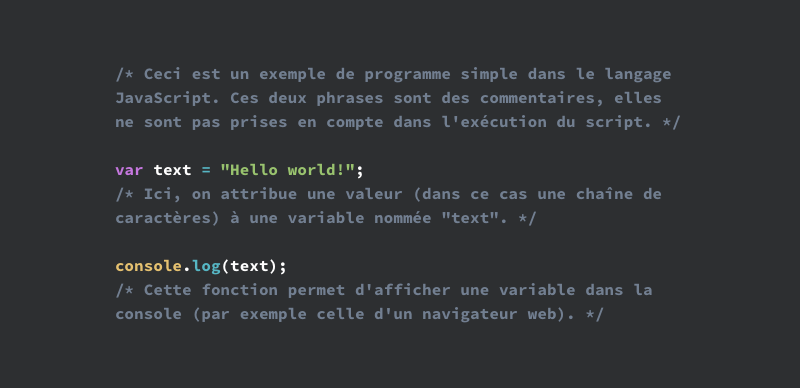 Un exemple de programme simple dans le langage JavaScript